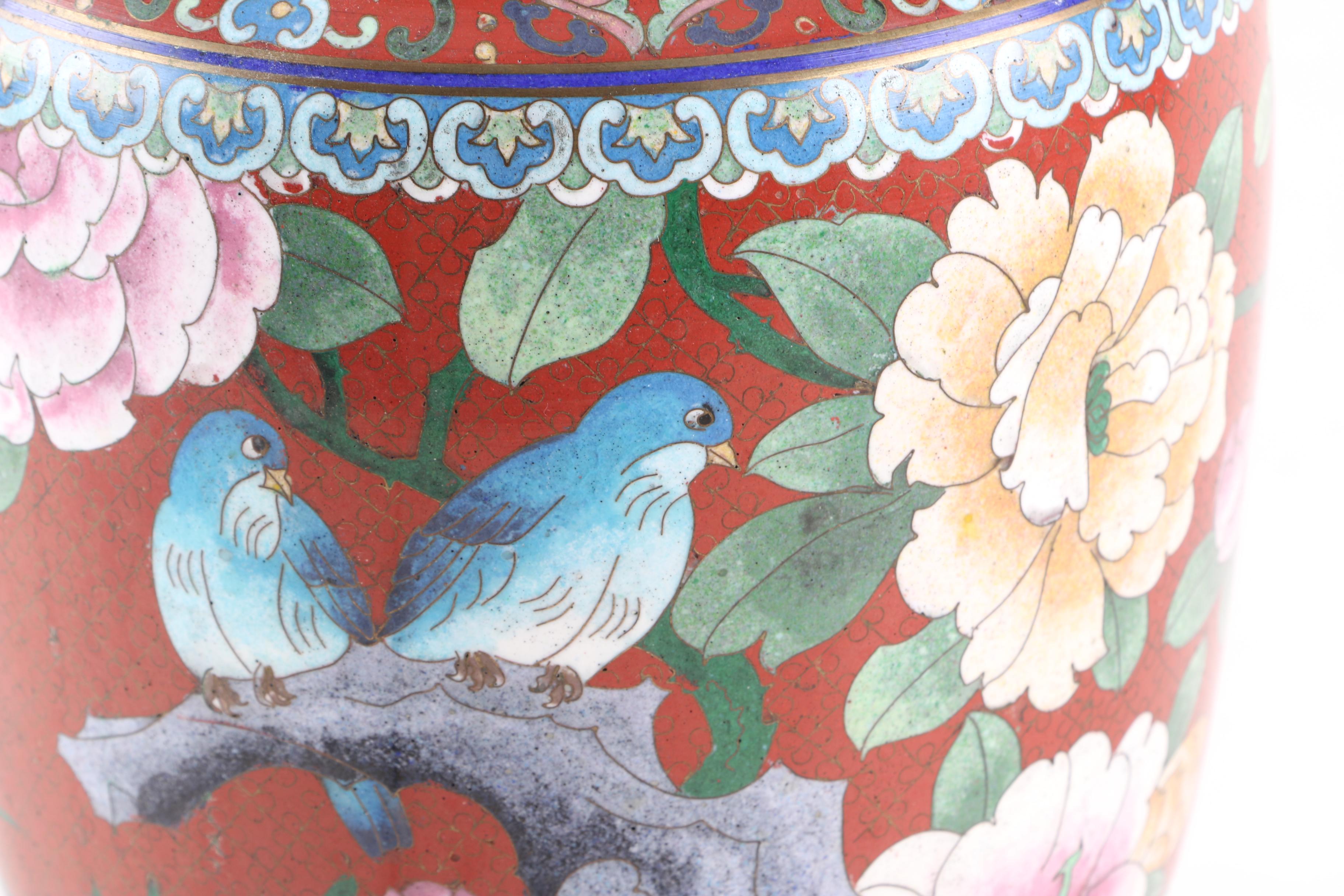 Metal Table Lamp with Painted Floral and Bird Motifs