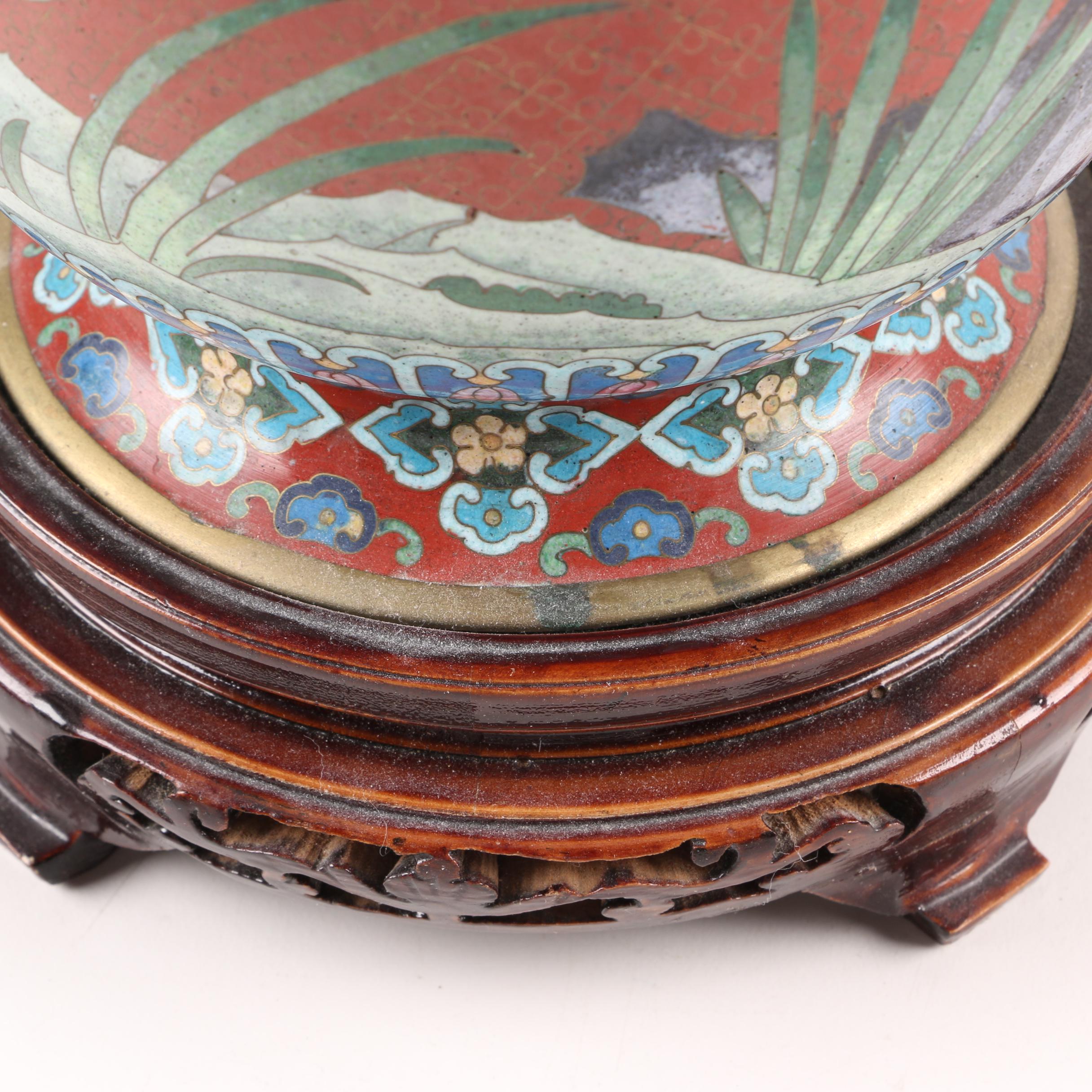 Metal Table Lamp with Painted Floral and Bird Motifs