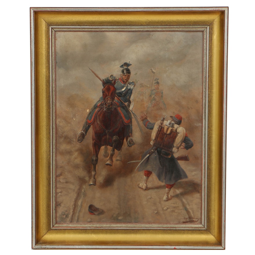 Christian Sell II Oil Painting on Board of Battle from the Franco-Prussian War