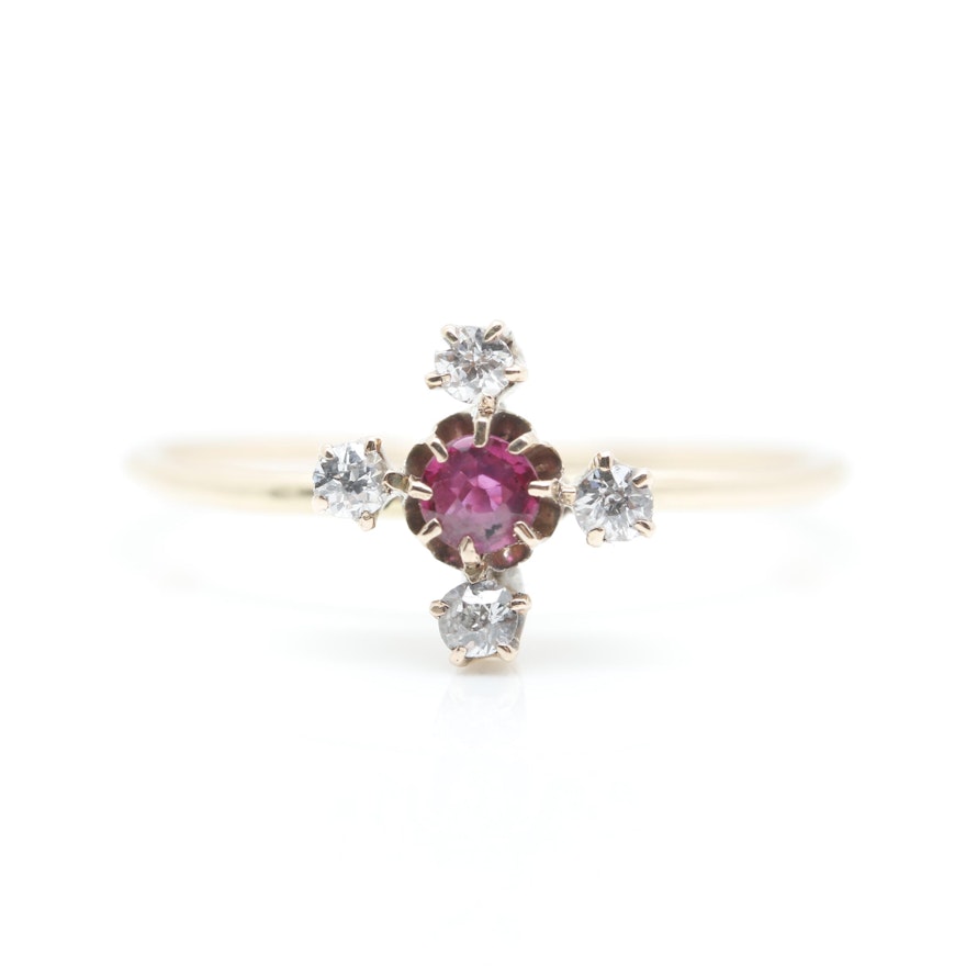 Victorian 14K Yellow Gold Ruby and Diamond Ring