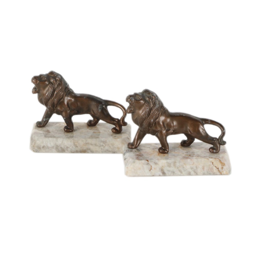 Bronze Tone Metal Bookends of Roaring Lions