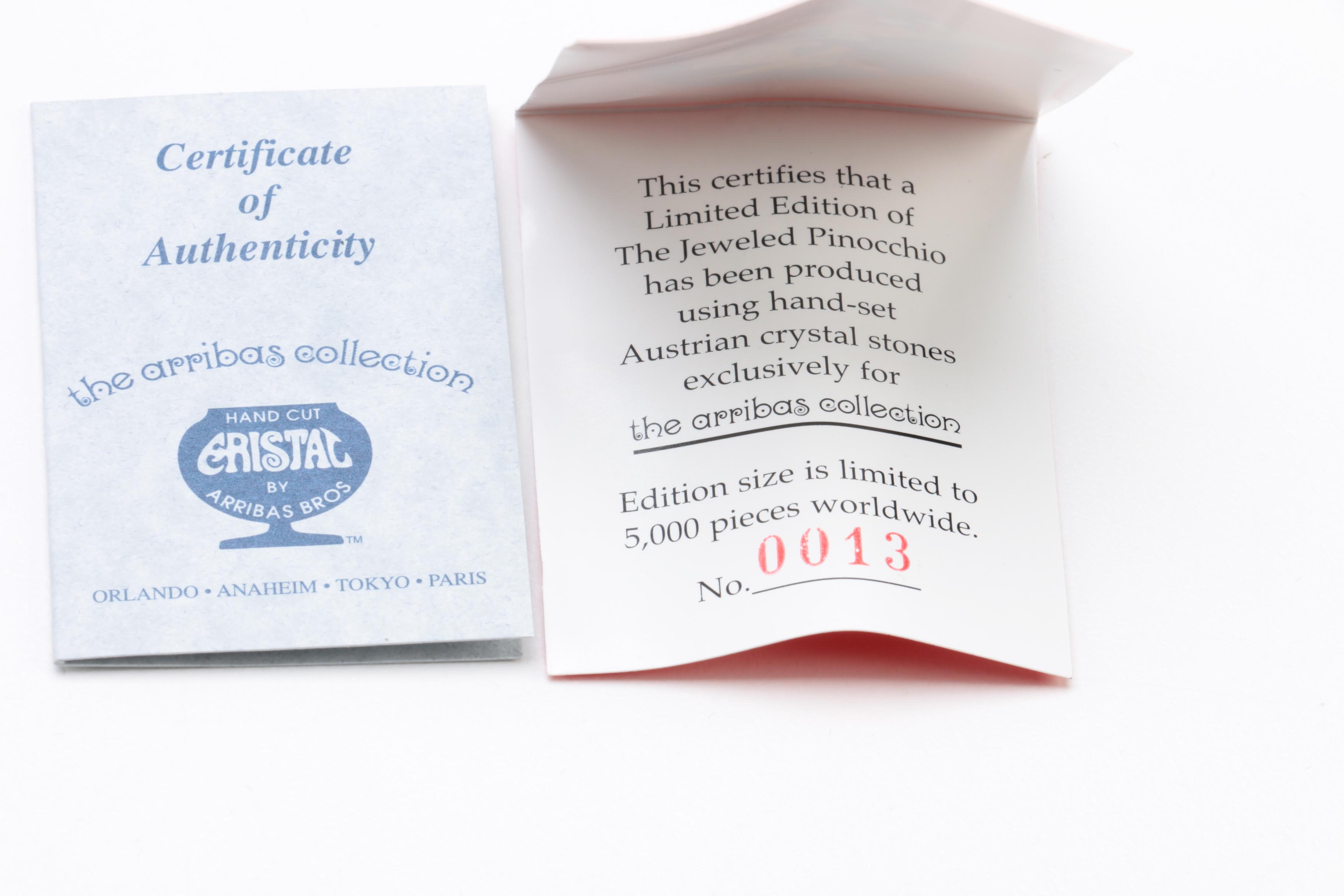 Arribas Brothers Limited Edition Jeweled Pinocchio and Jiminy Cricket Figurines