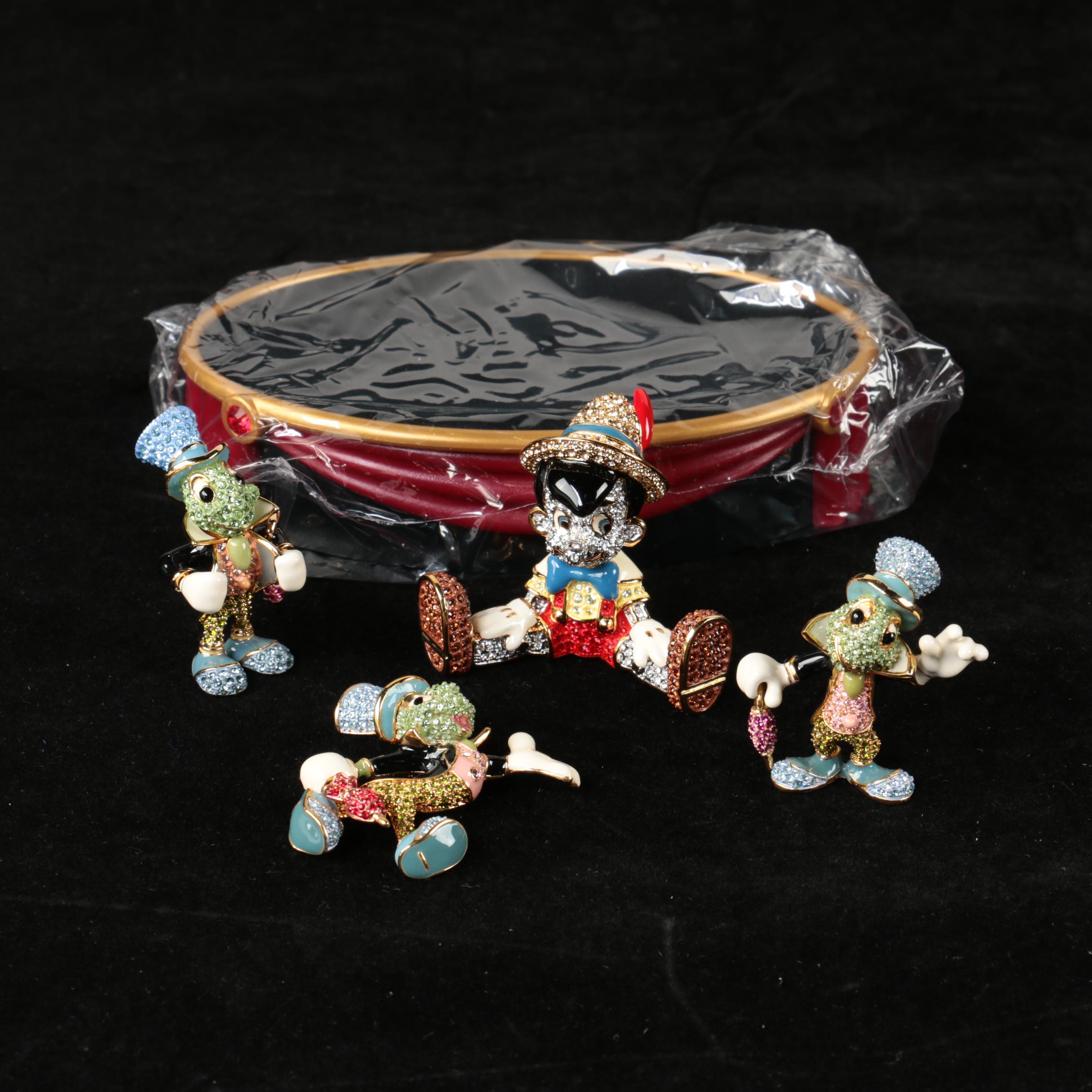 Arribas Brothers Limited Edition Jeweled Pinocchio and Jiminy Cricket Figurines
