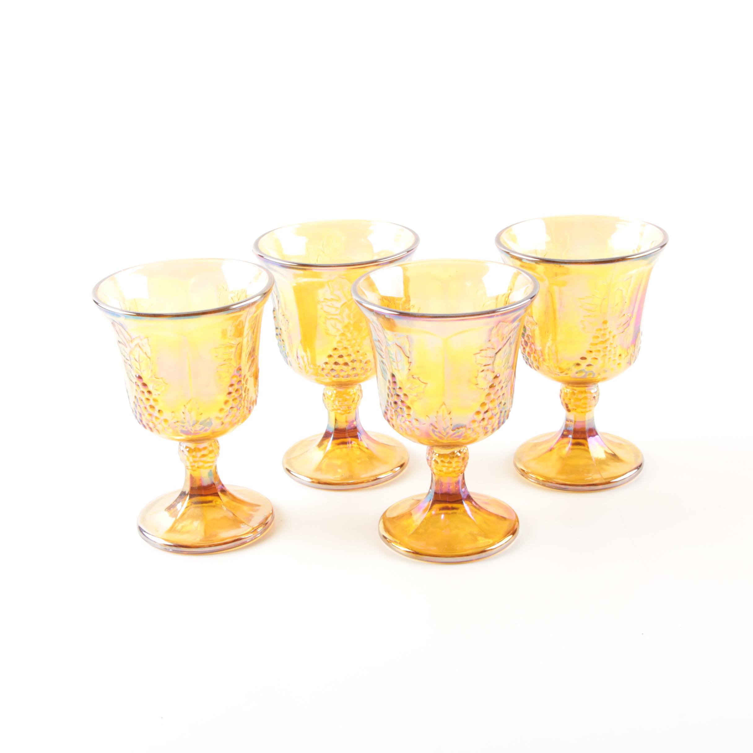 Vintage Indiana Glass "Harvest Grape" Amber Carnival Glass Goblets