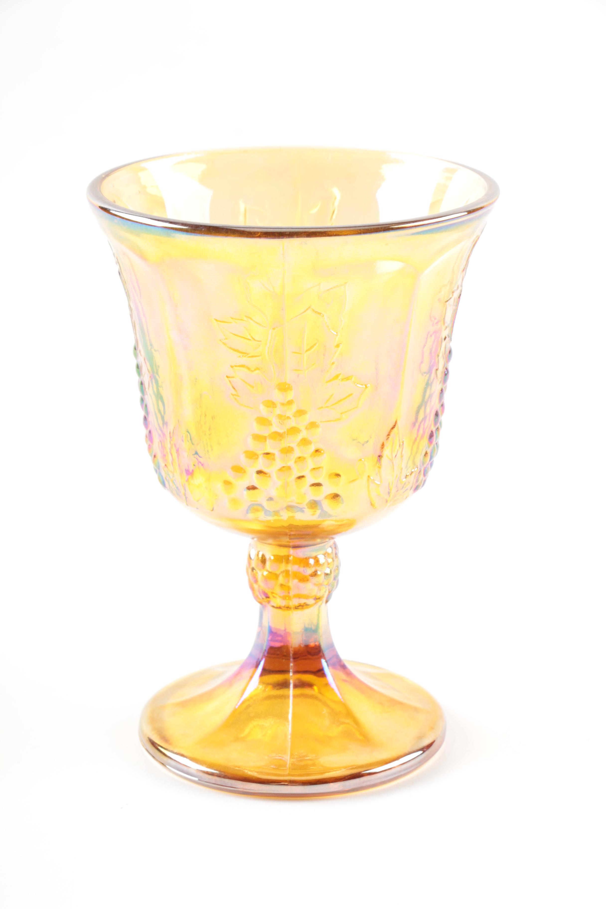 Vintage Indiana Glass "Harvest Grape" Amber Carnival Glass Goblets