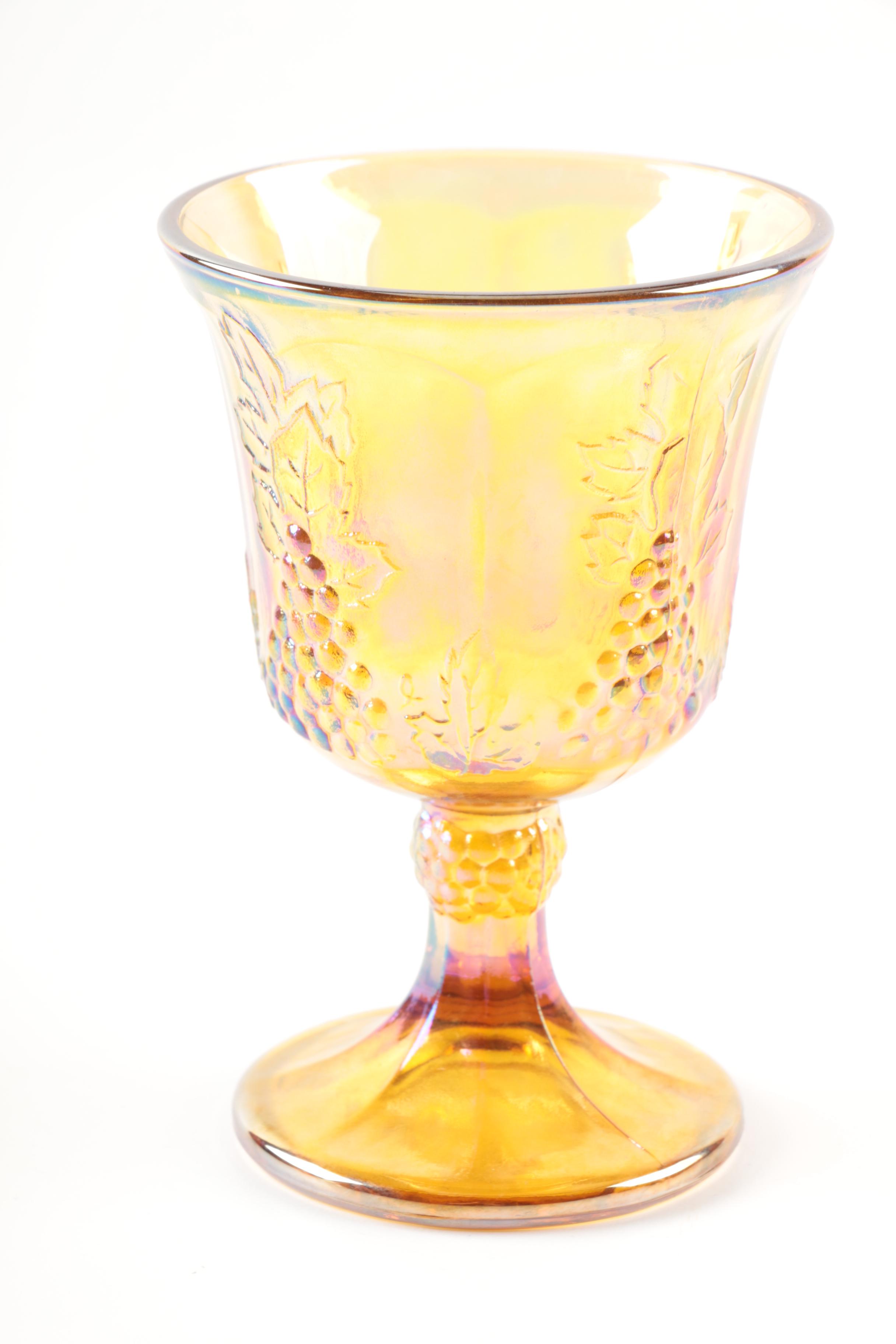 Vintage Indiana Glass "Harvest Grape" Amber Carnival Glass Goblets