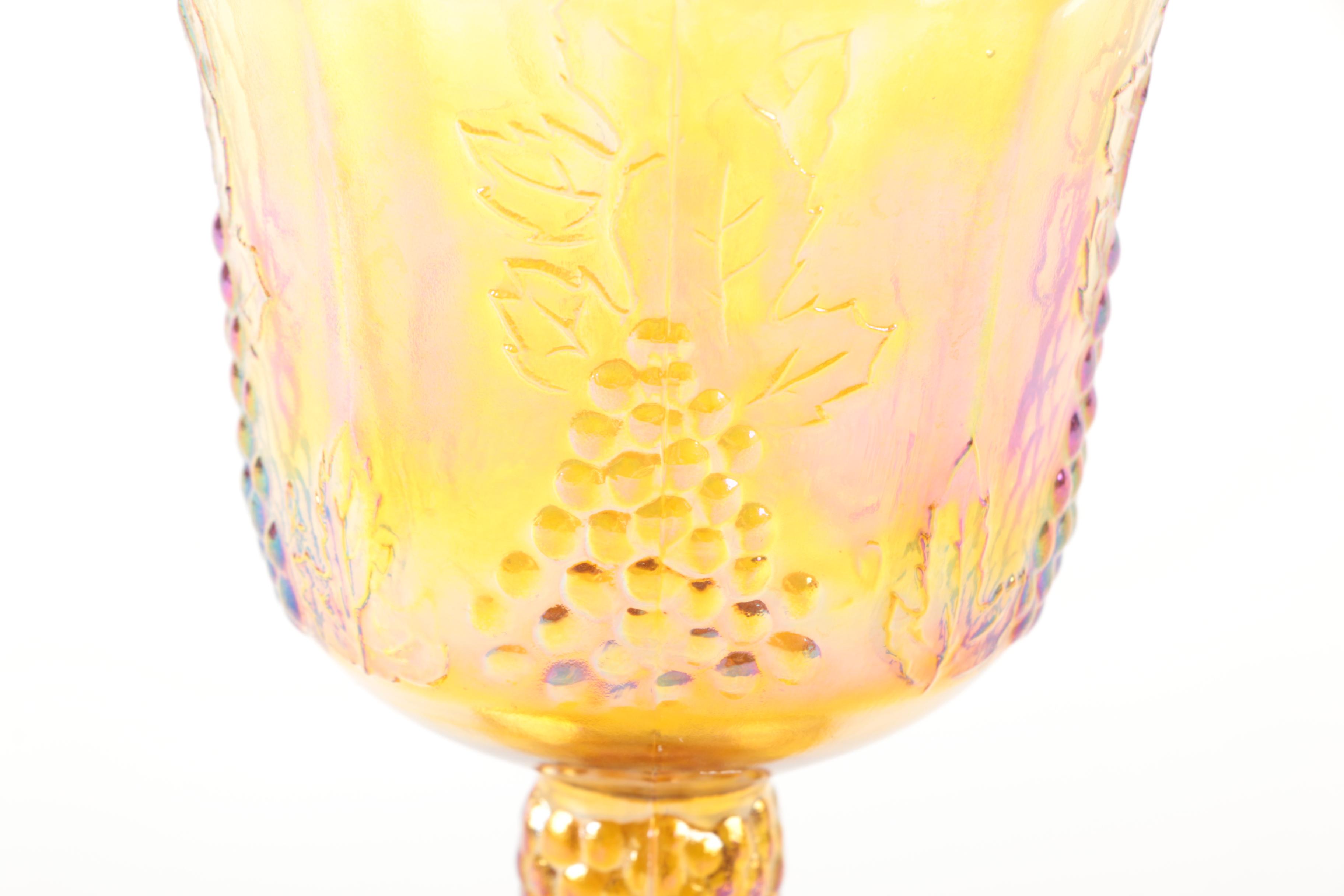 Vintage Indiana Glass "Harvest Grape" Amber Carnival Glass Goblets