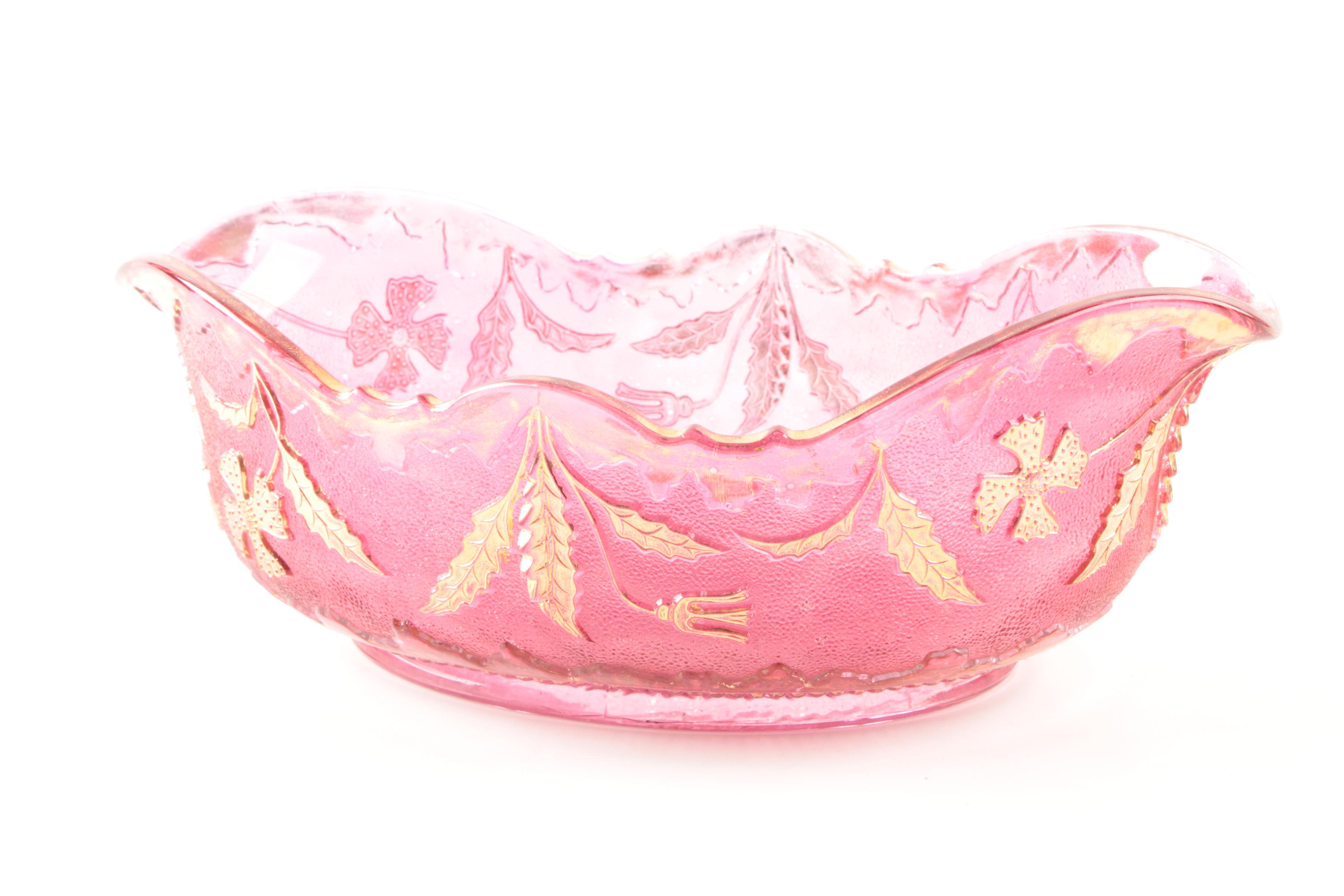 Vintage Flashed Cranberry and Amber Glass Serveware