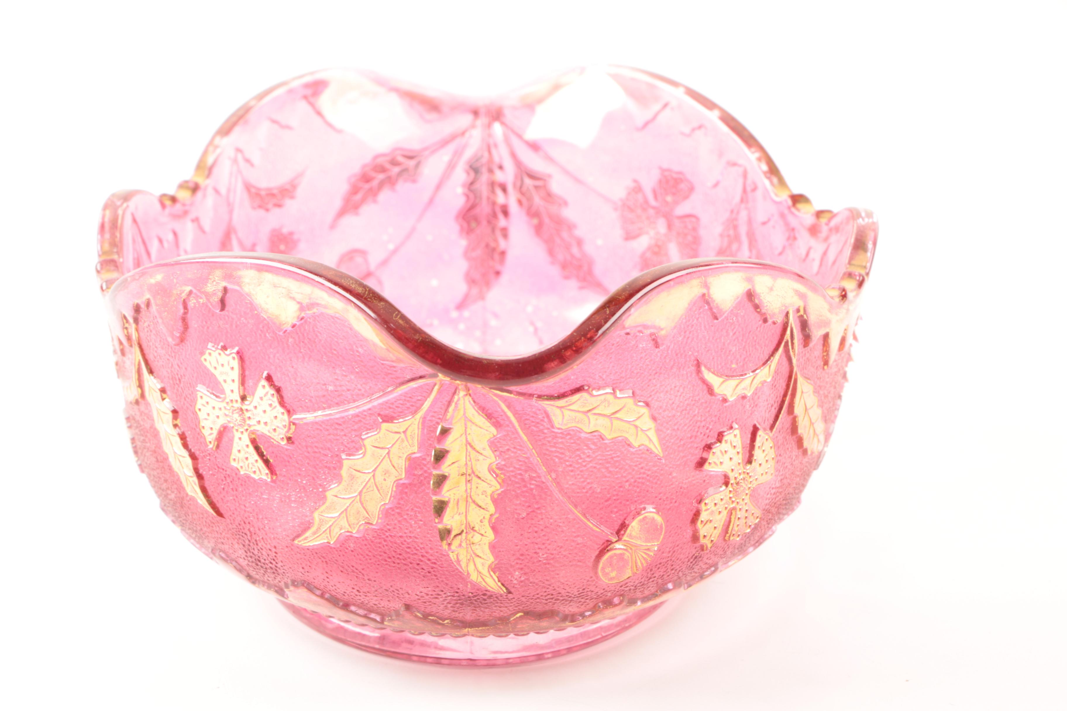 Vintage Flashed Cranberry and Amber Glass Serveware