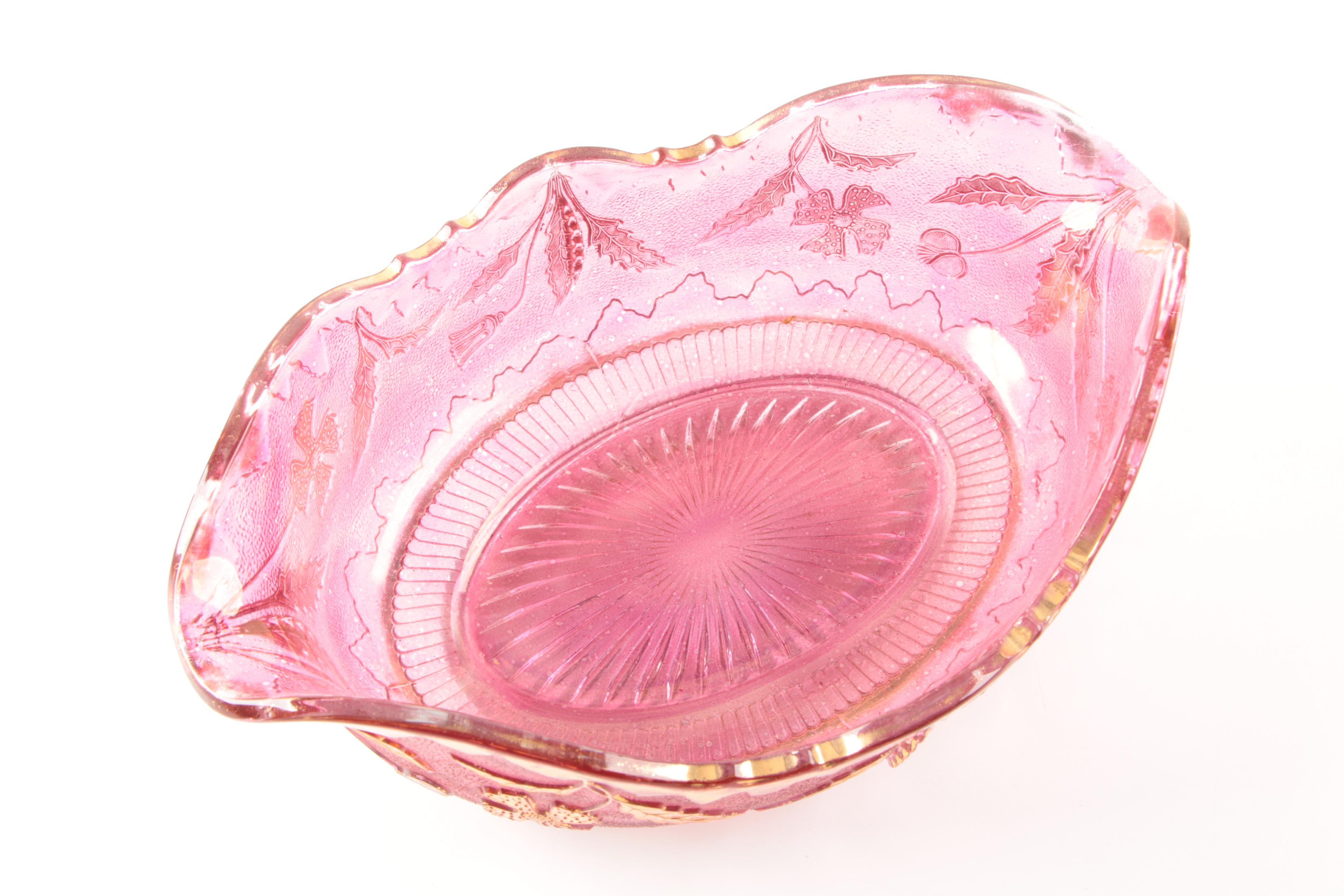 Vintage Flashed Cranberry and Amber Glass Serveware