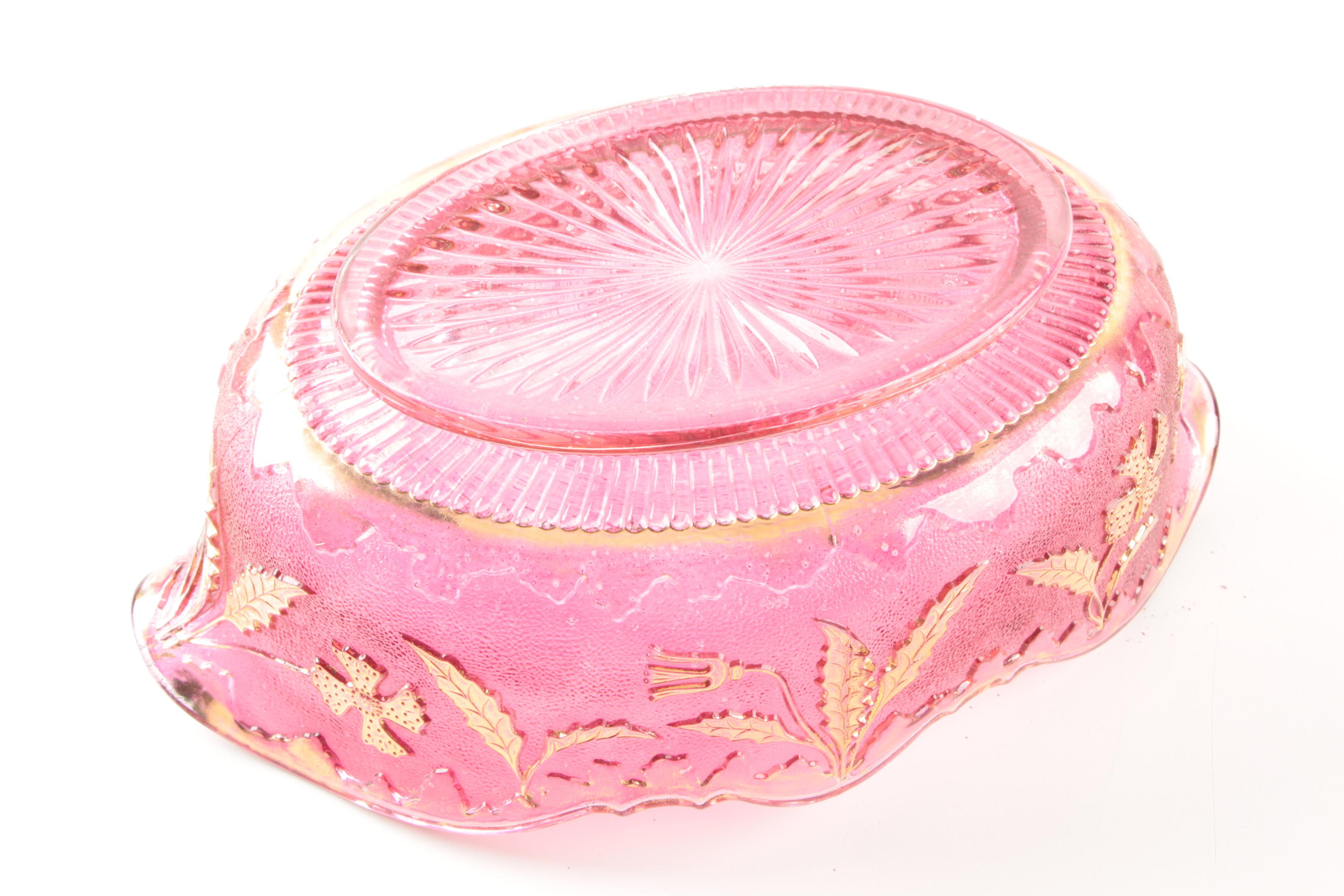 Vintage Flashed Cranberry and Amber Glass Serveware