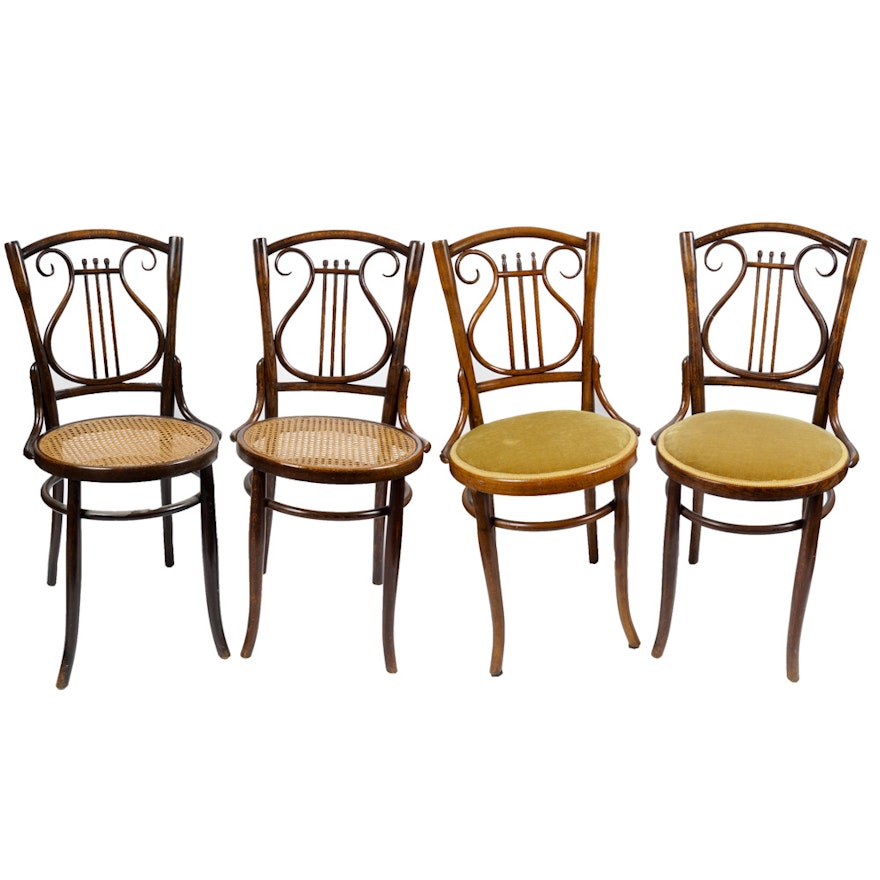 Vintage Oak Lyre Back Bentwood Side Chairs by Josef Hoffmann