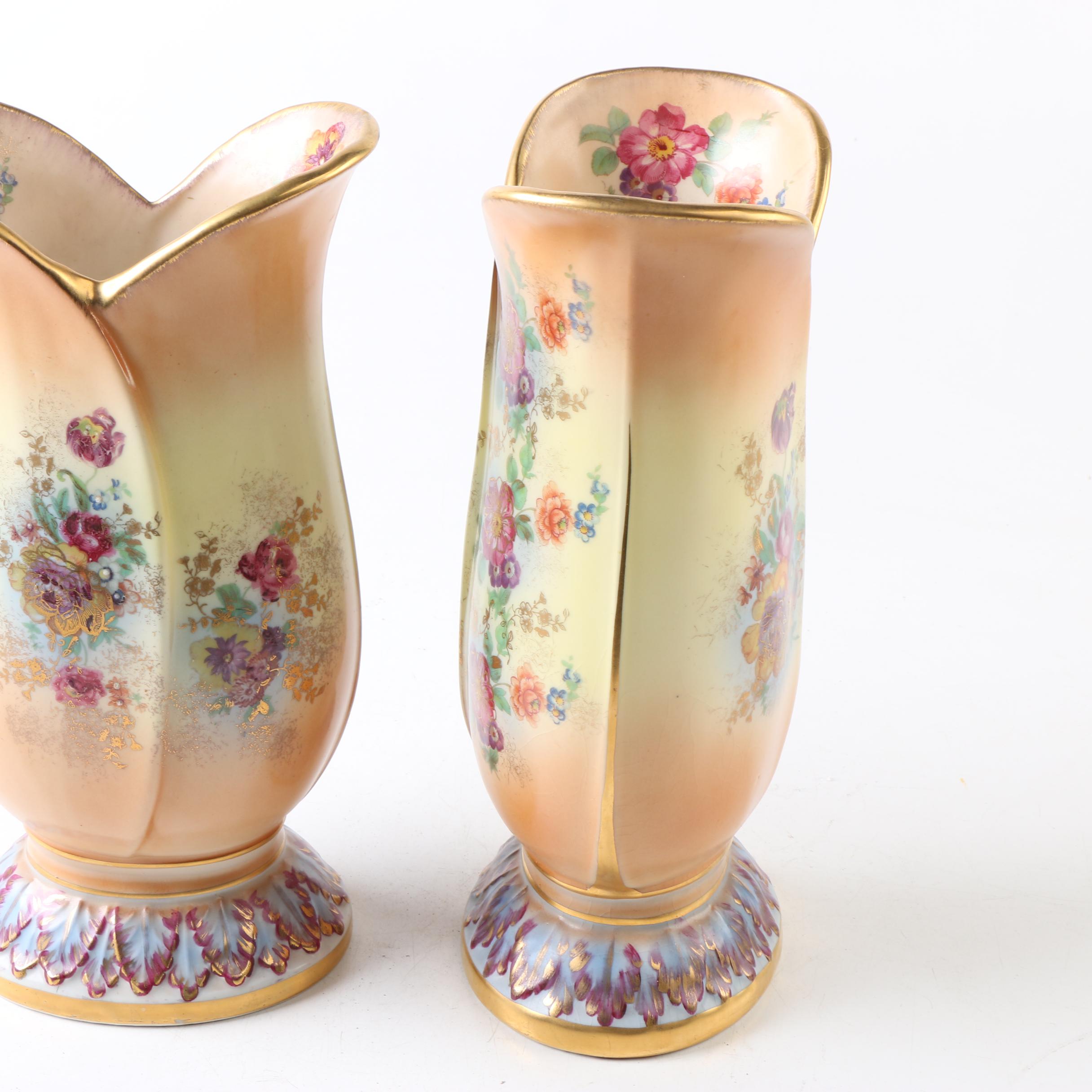 Tulip Shaped Floral Motif Ceramic Vases