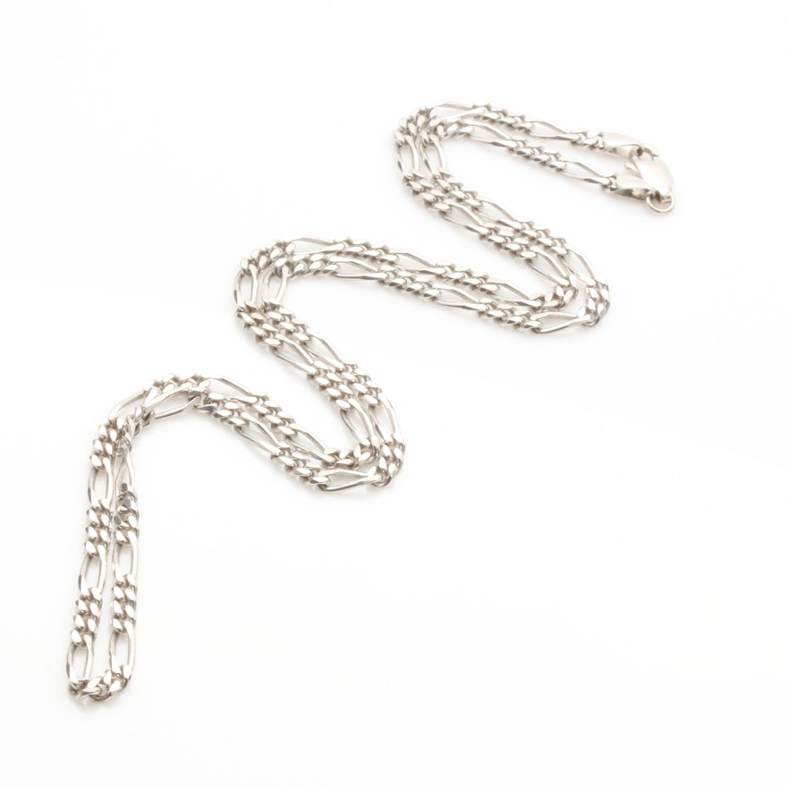 14K White Gold Figaro Chain Necklace