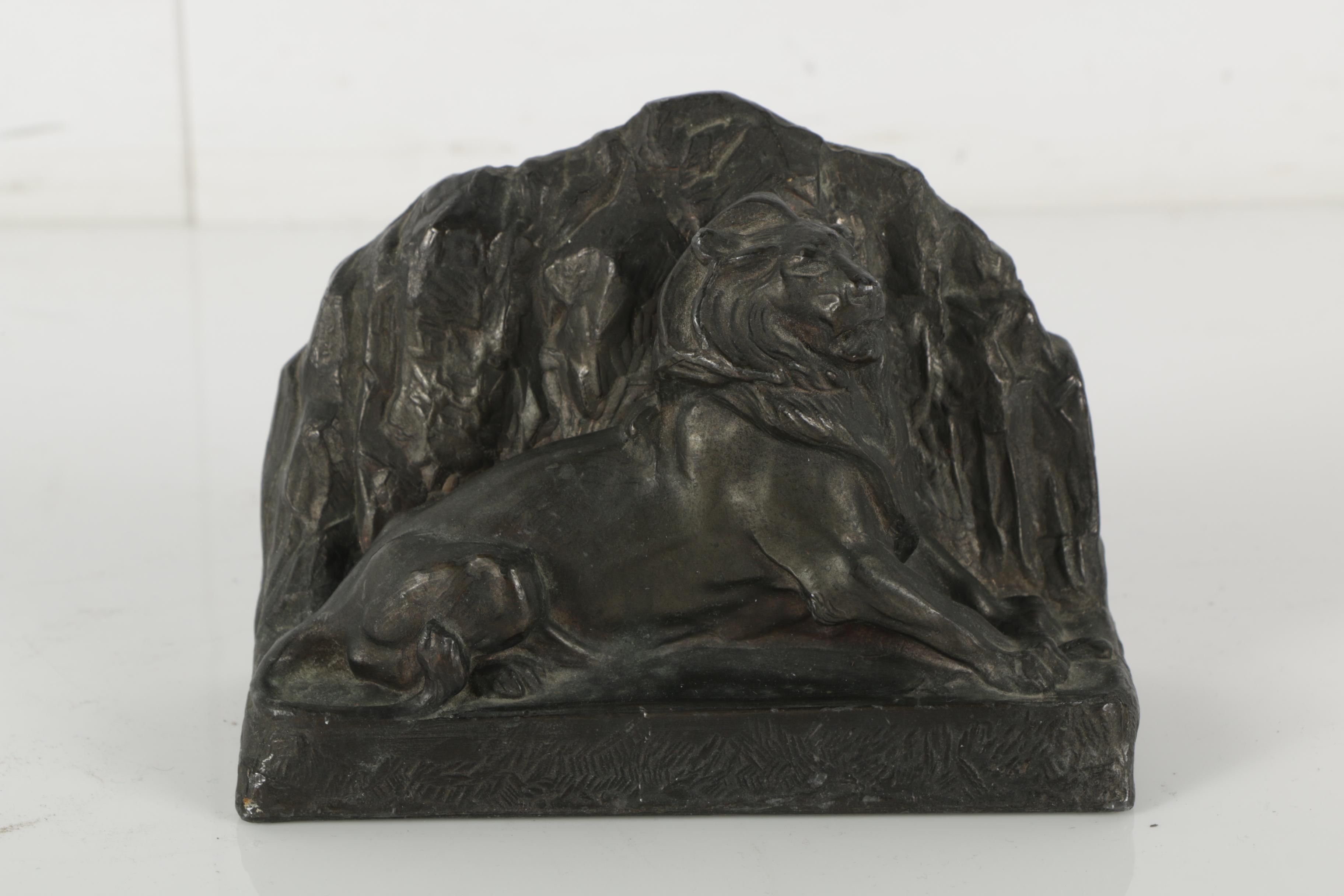 Vintage German Cast Metal "Lion of Belfort" Bookends