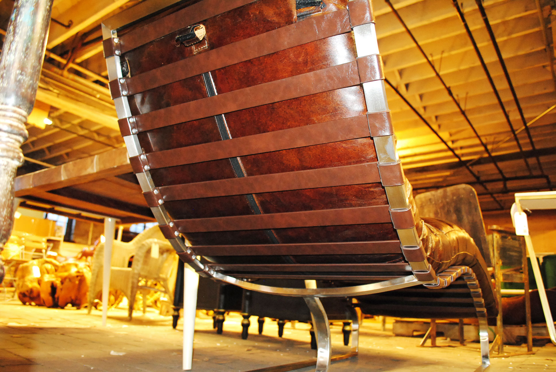 Modern Metal and Leather Upholstered Chaise Lounge