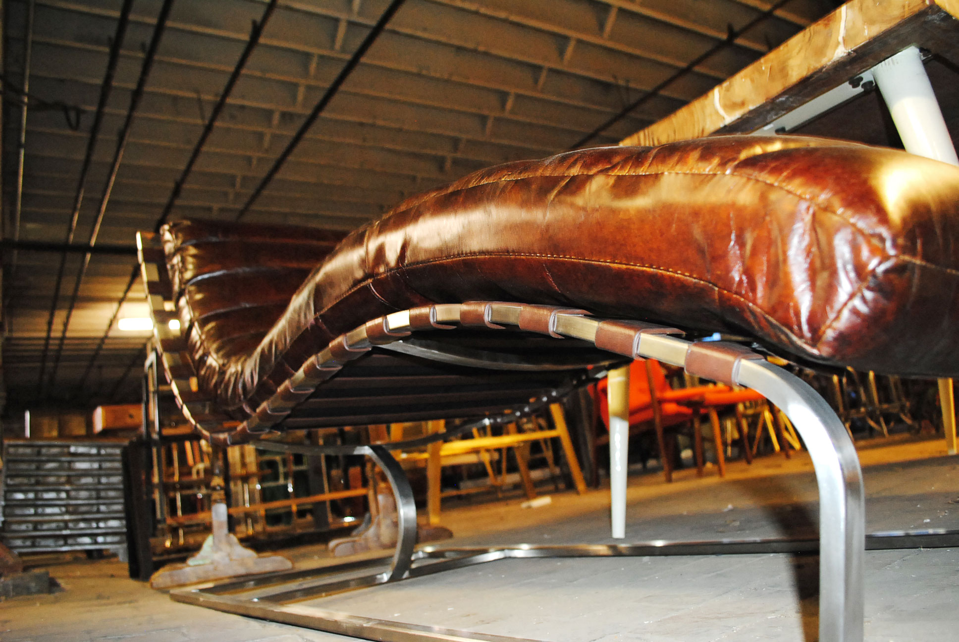 Modern Metal and Leather Upholstered Chaise Lounge