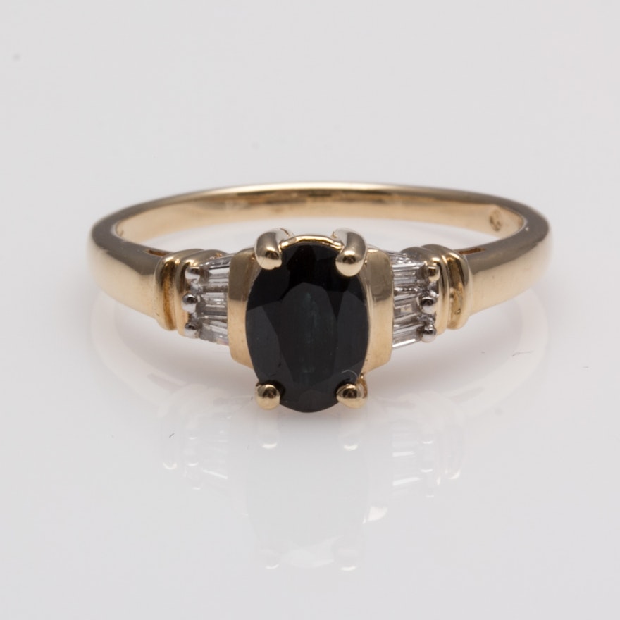 10K Yellow Gold Sapphire and Diamond Ring