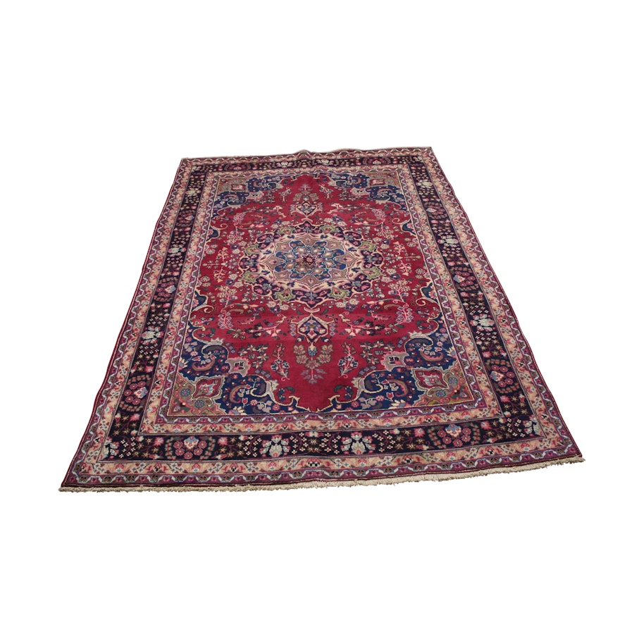 Vintage Hand-Knotted Persian Qum Area Rug