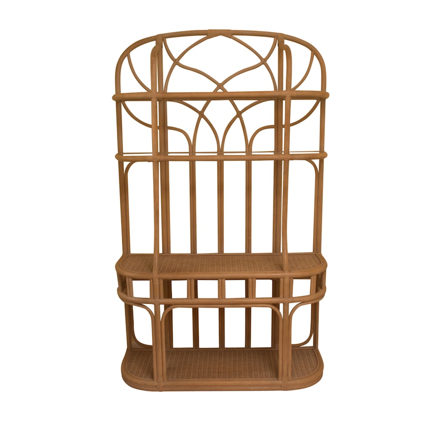 Rattan Étagère with Glass and Wicker Shelves