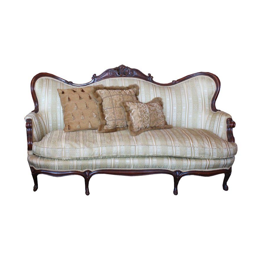Antique Victorian Sofa with Down Upholstered Cushion