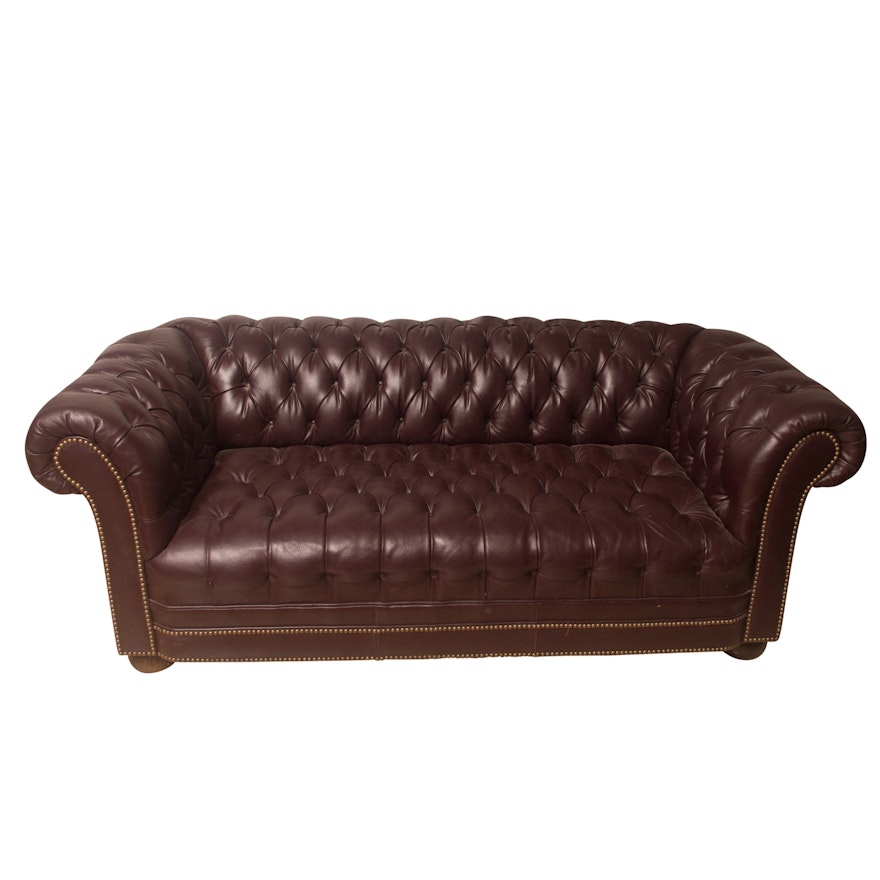 Tufted Burgundy Leatherette Chesterfield Sofa