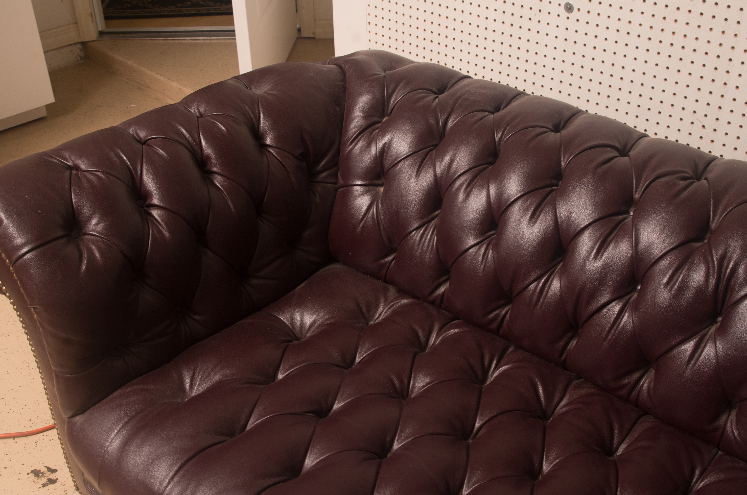 Tufted Burgundy Leatherette Chesterfield Sofa