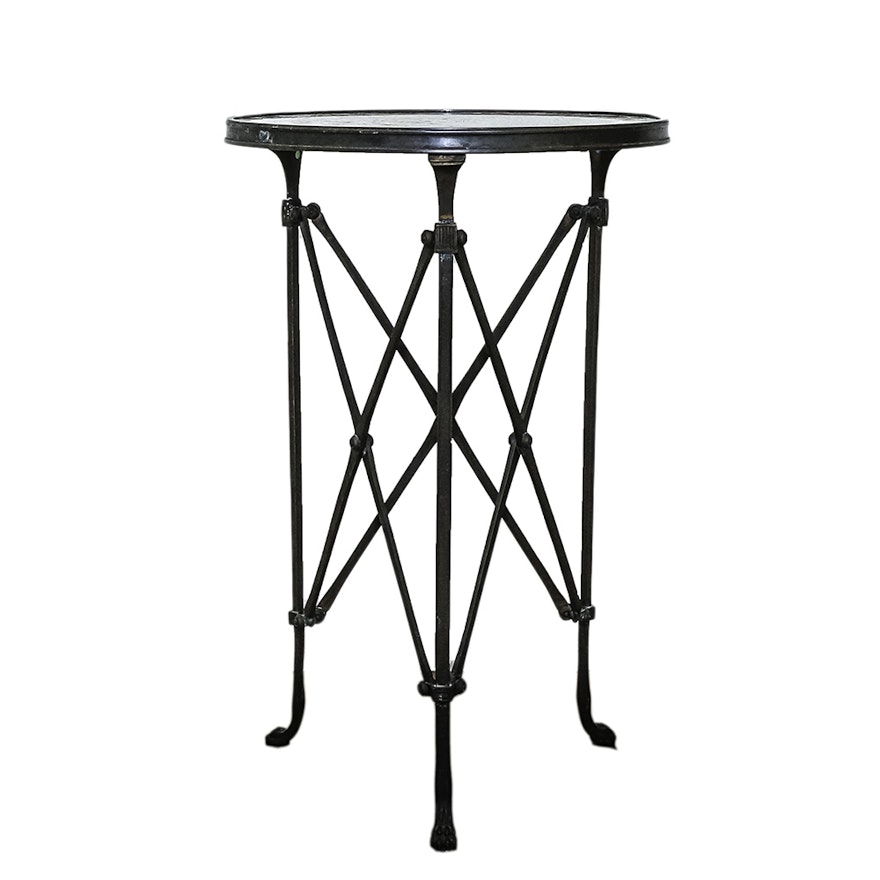 Neoclassical Style Metal Side Table with Granite Top