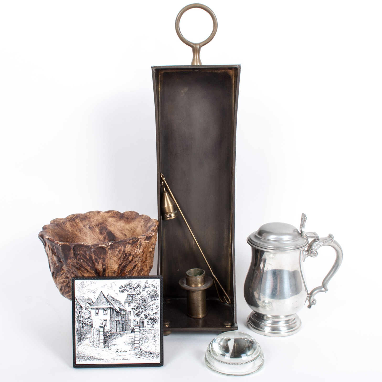 Assortment of Home Decor Featuring Oneida Heirloom Pewter Stein