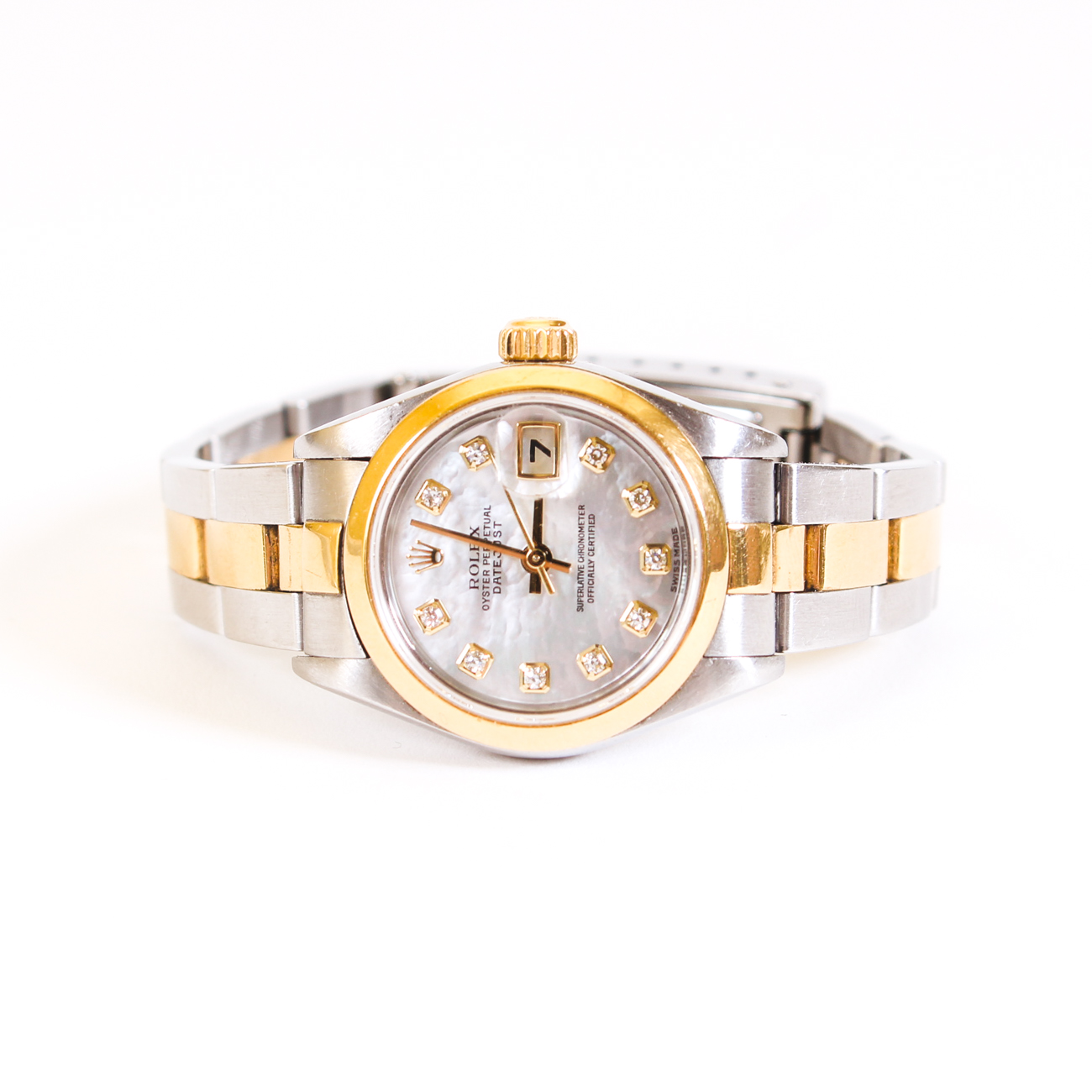 Rolex Datejust 26 18K Gold and Steel Diamond Watch with Mother of Pearl Dial