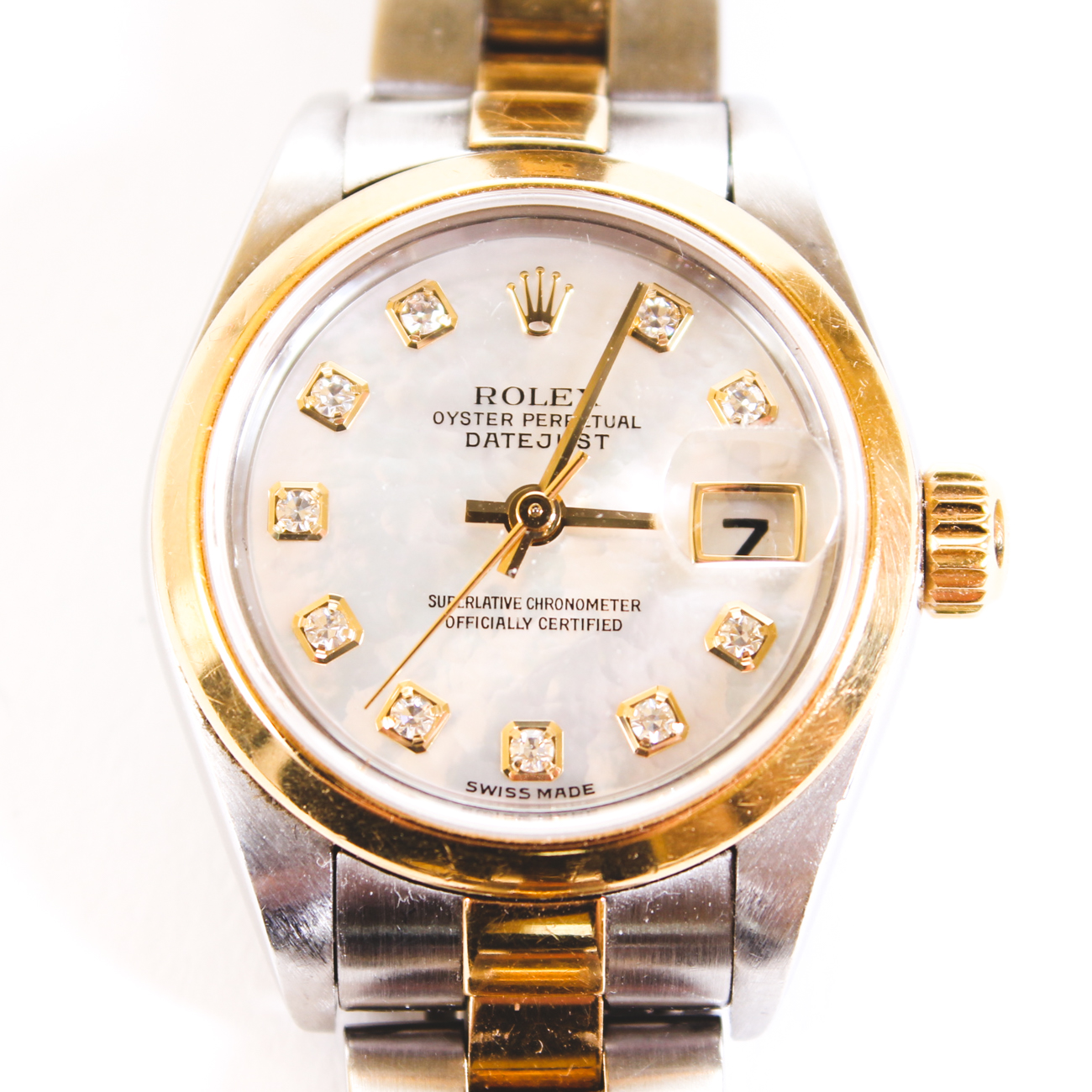 Rolex Datejust 26 18K Gold and Steel Diamond Watch with Mother of Pearl Dial