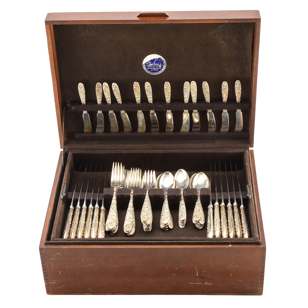 Manchester Silver Co. Sterling Silver "Southern Rose" Flatware Set With Case