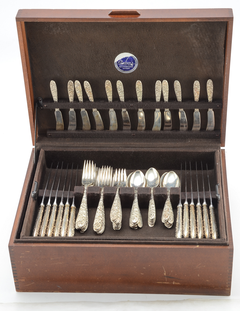 Manchester Silver Co. Sterling Silver "Southern Rose" Flatware Set With Case