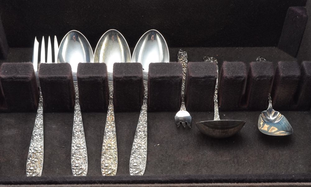 Manchester Silver Co. Sterling Silver "Southern Rose" Flatware Set With Case