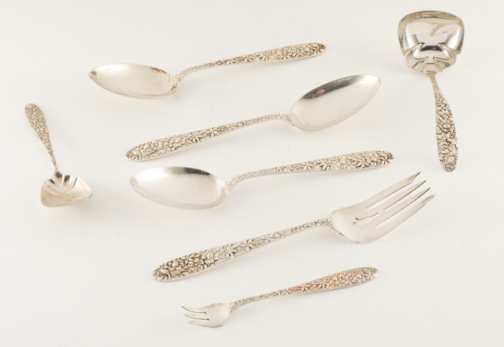 Manchester Silver Co. Sterling Silver "Southern Rose" Flatware Set With Case