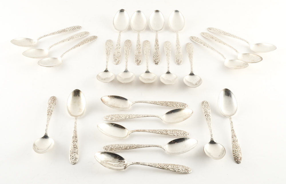 Manchester Silver Co. Sterling Silver "Southern Rose" Flatware Set With Case