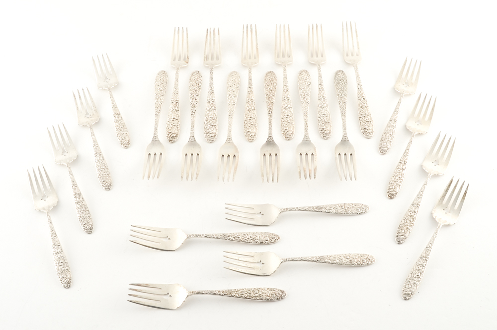 Manchester Silver Co. Sterling Silver "Southern Rose" Flatware Set With Case