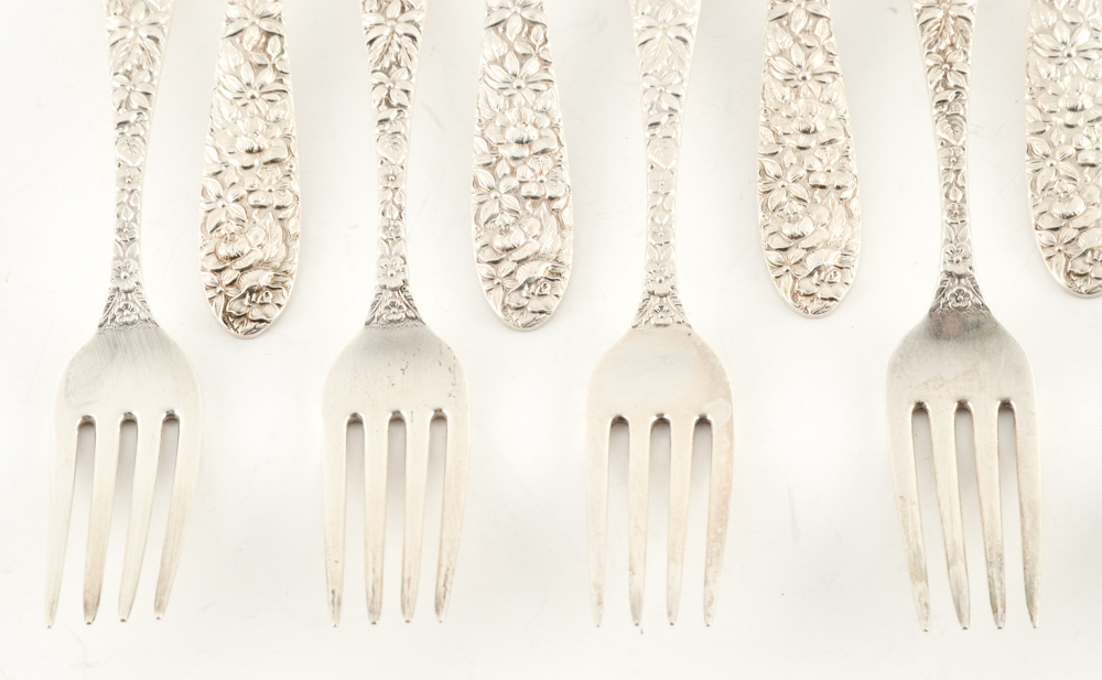 Manchester Silver Co. Sterling Silver "Southern Rose" Flatware Set With Case