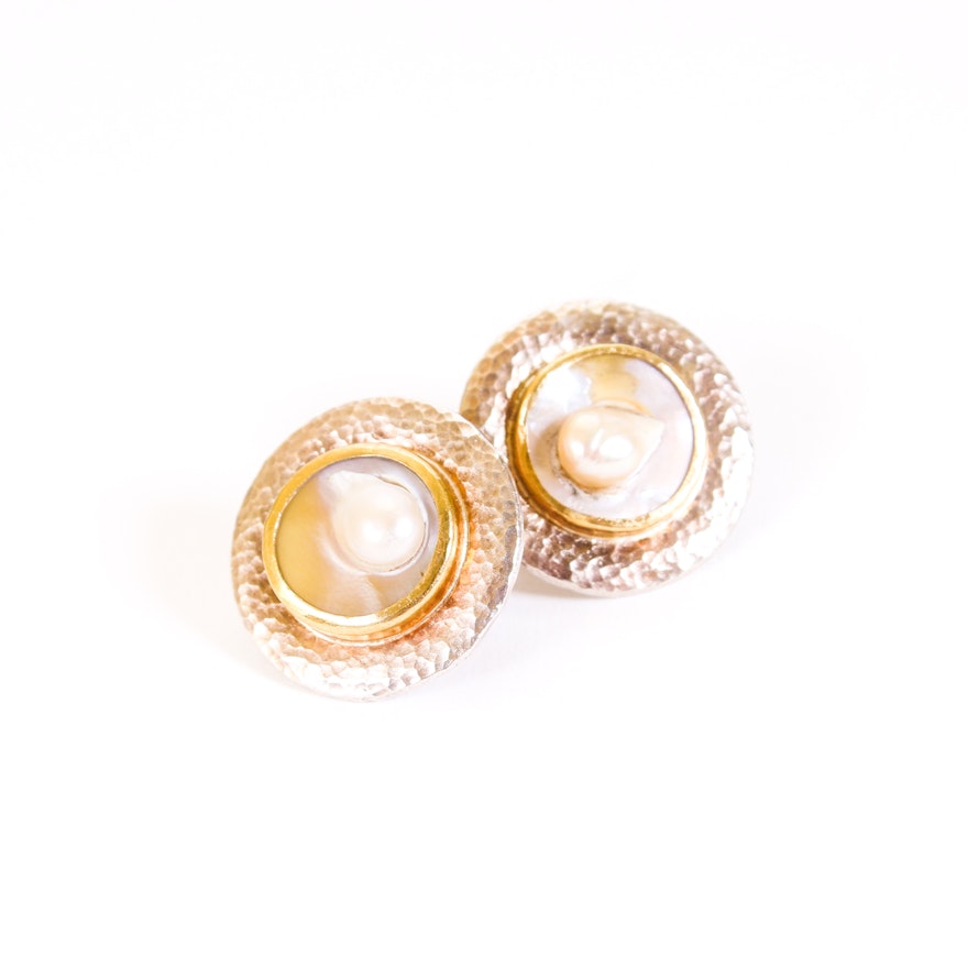 Gurhan Sterling Silver Blister Pearl Earrings