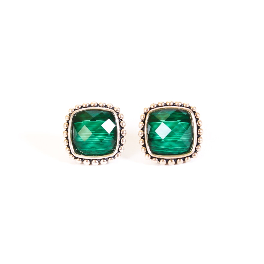 Lagos Sterling Silver Malachite and Quartz Doublet Earrings