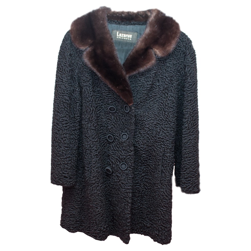 Lazarus Mink Fur Collar with Persian Black Lamb Vintage Coat