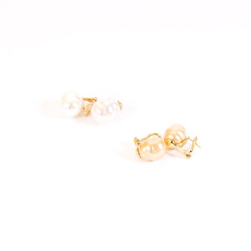 Sterling Silver Gold-Tone Imitation Pearl Earrings