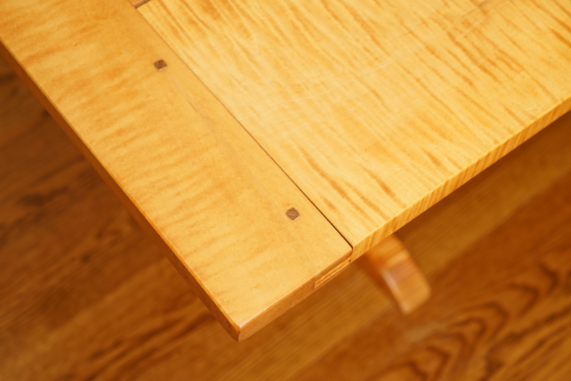 Hand-Crafted Tiger Maple Convertible Trestle Table with Storage Bench