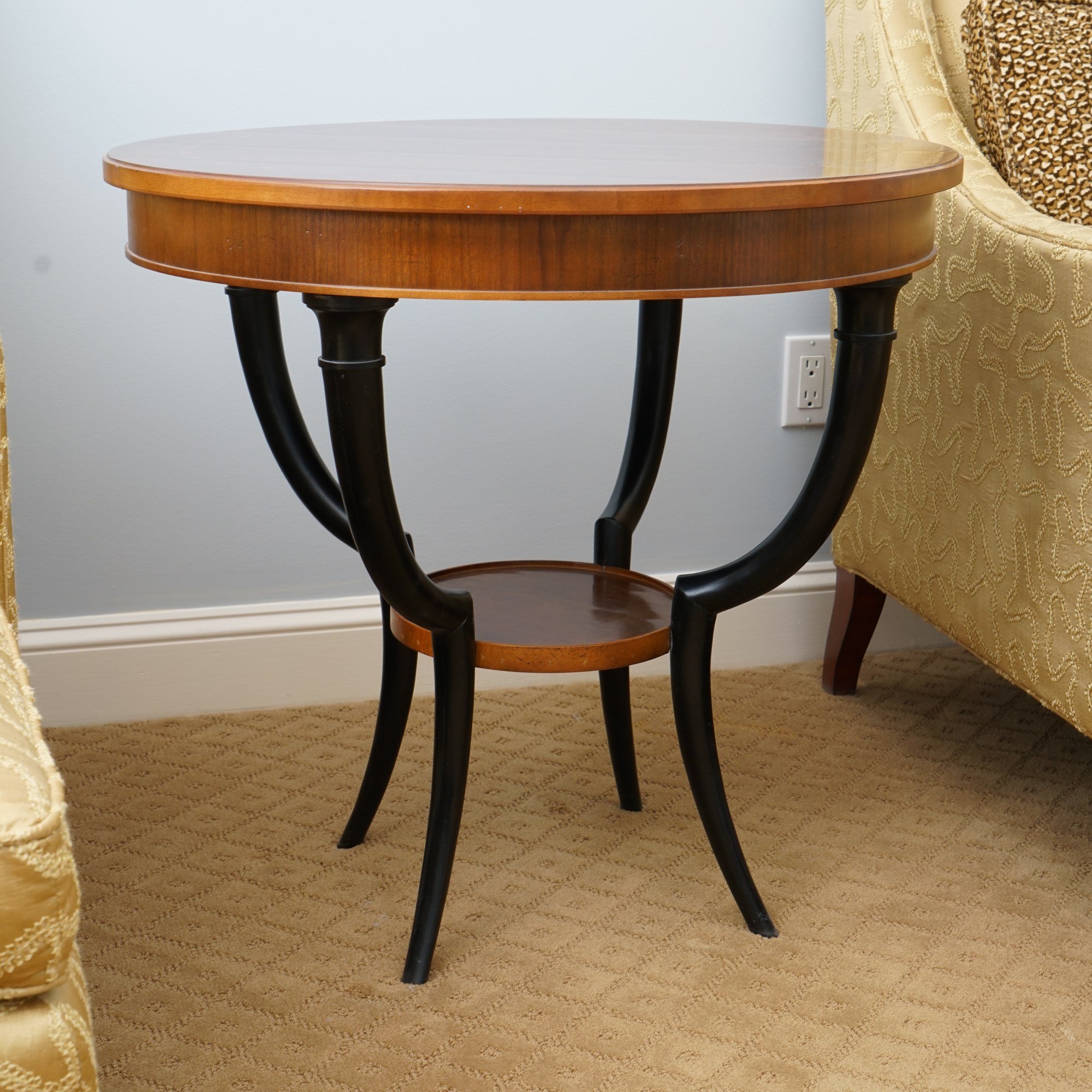 Inlaid Wood Drum Table by Baker