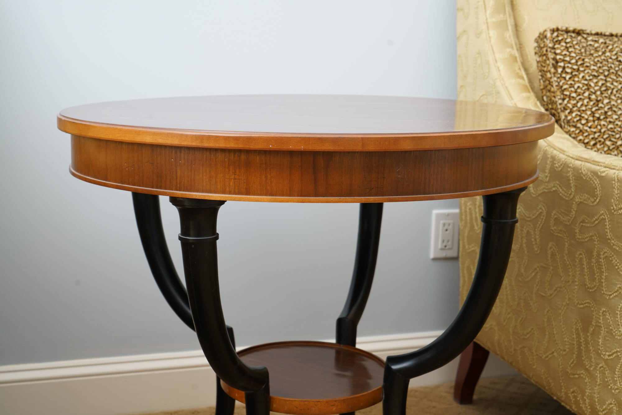 Inlaid Wood Drum Table by Baker