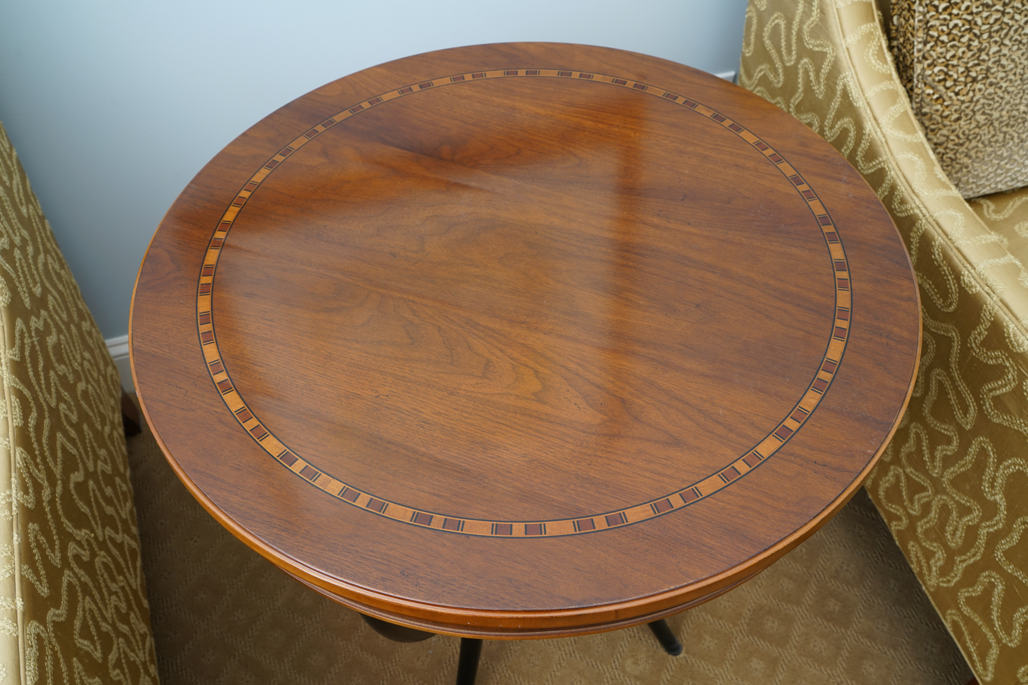 Inlaid Wood Drum Table by Baker