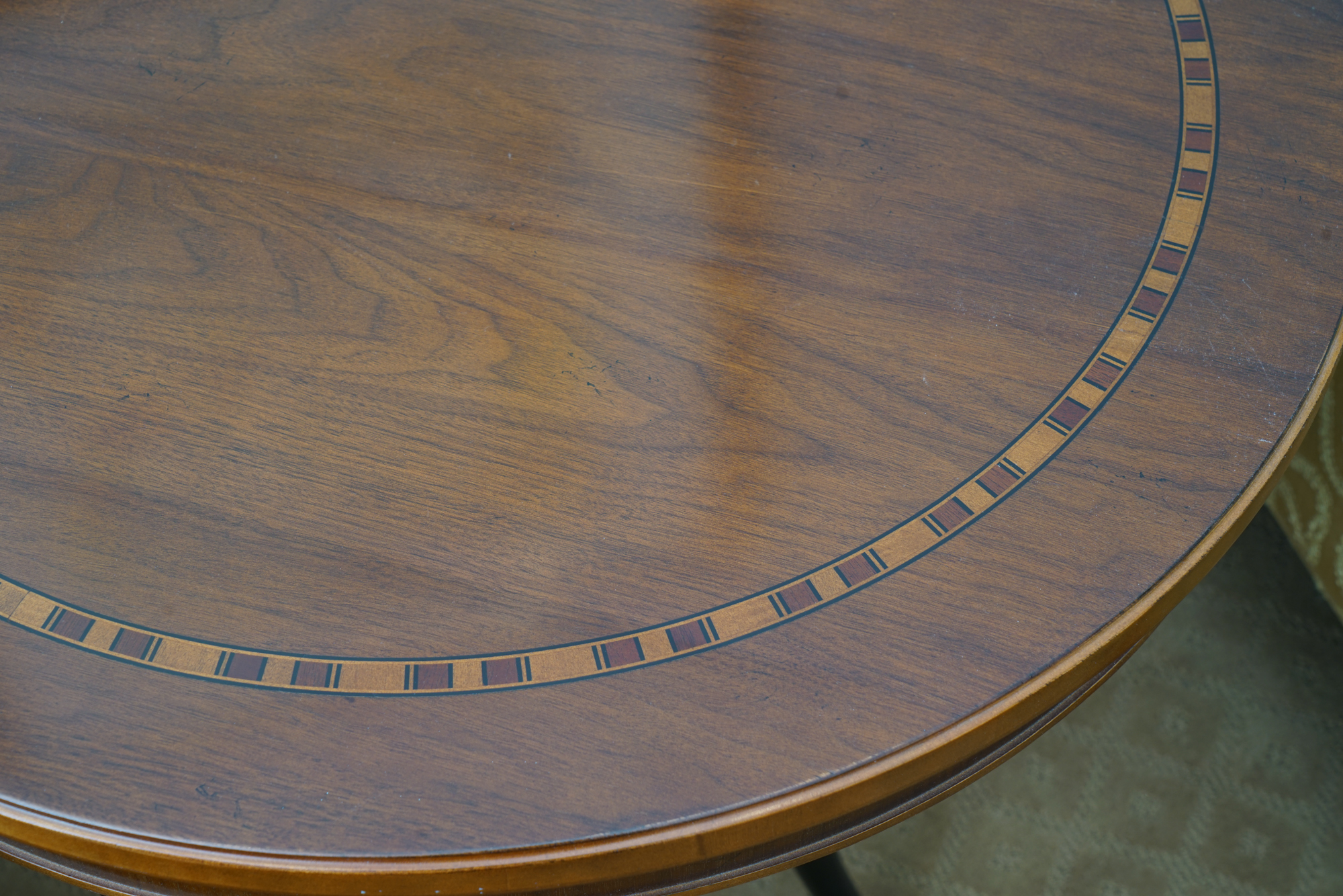 Inlaid Wood Drum Table by Baker