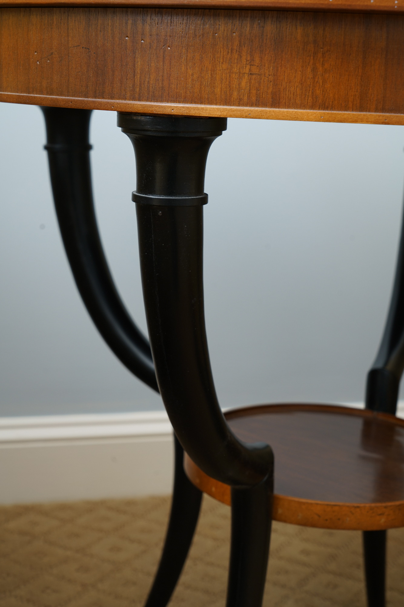 Inlaid Wood Drum Table by Baker