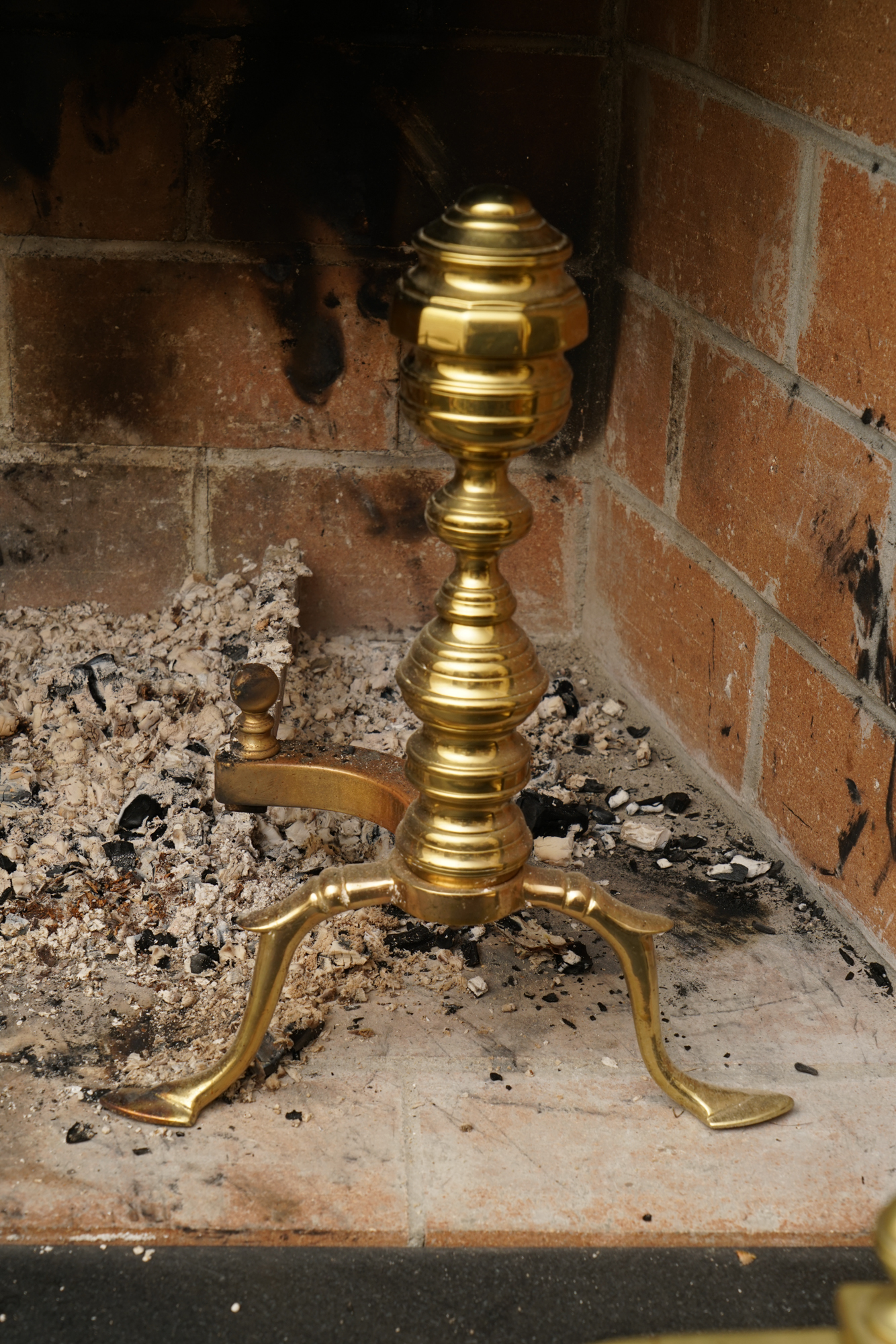 Vintage Brass Fireplace Andirons and Fender