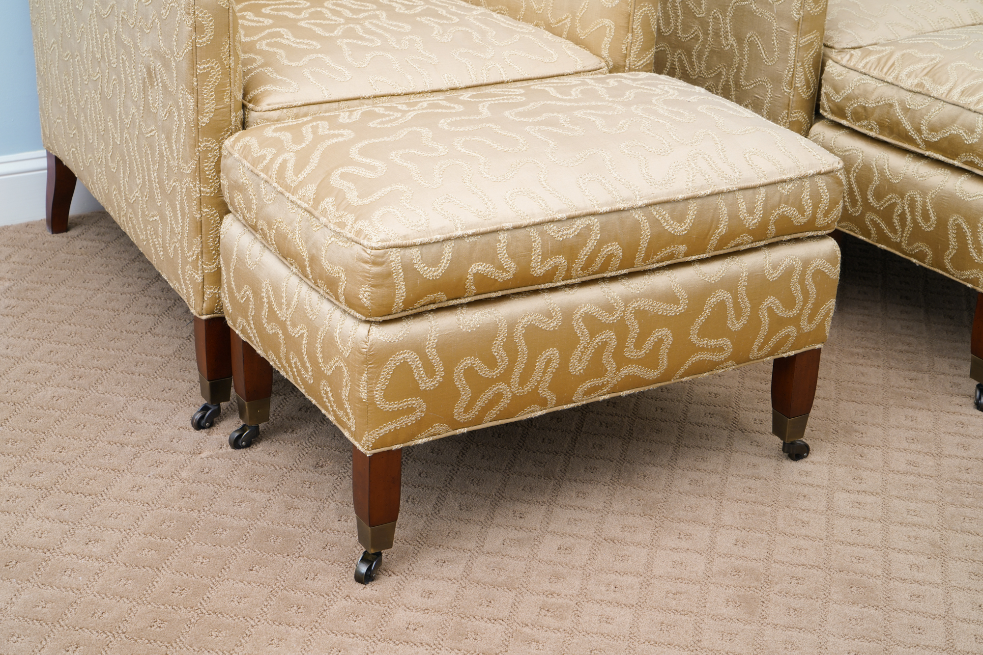 Pair of Mid Century Modern Style Armchairs and Ottomans by Duralee